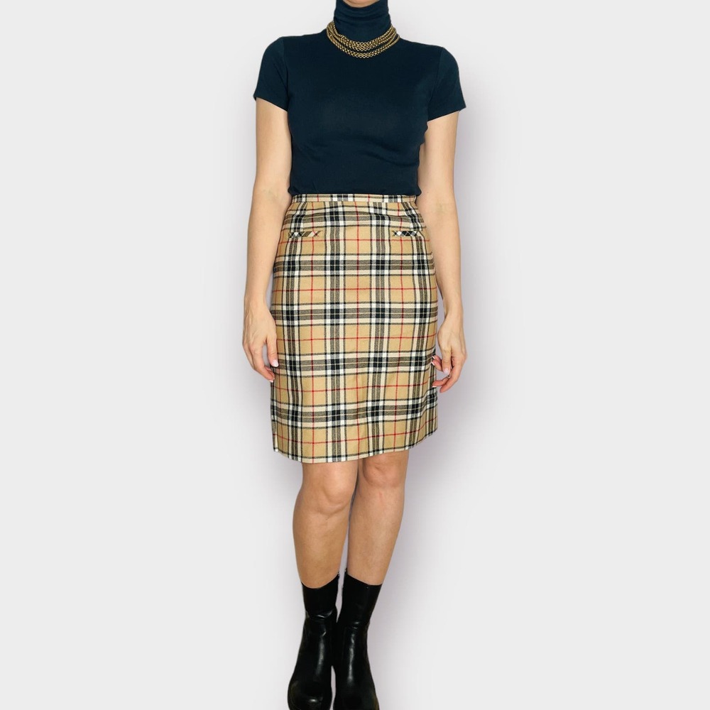 90s Harold's Tan Black Red Plaid Skirt - Picture 3 of 5